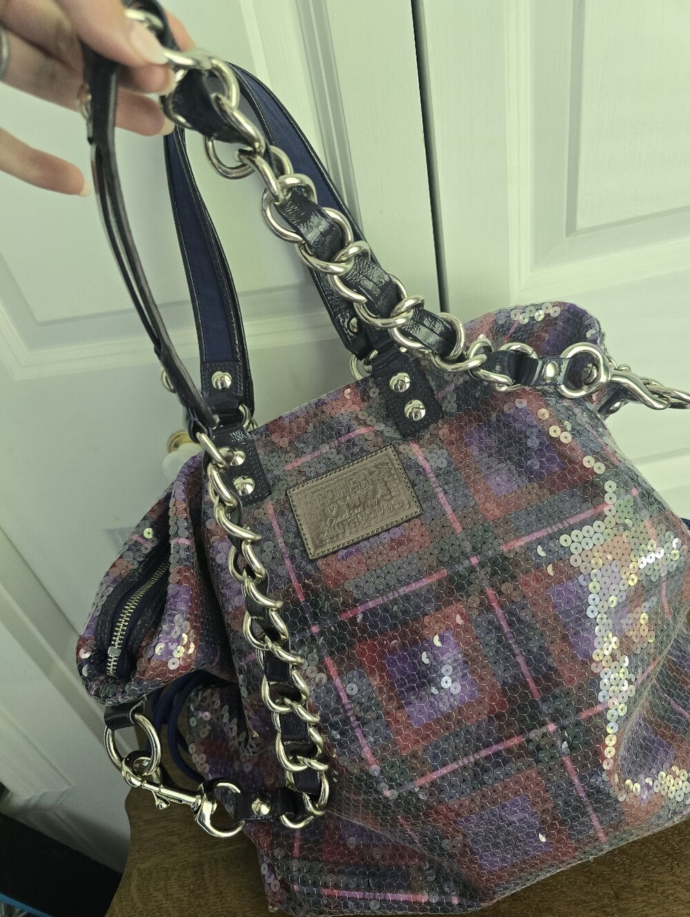 Coach Poppy Sequined Tartan XL Bag. Rare 15890 Excellent Shape. 3 Hang Tags, Y2k - Picture 11 of 16